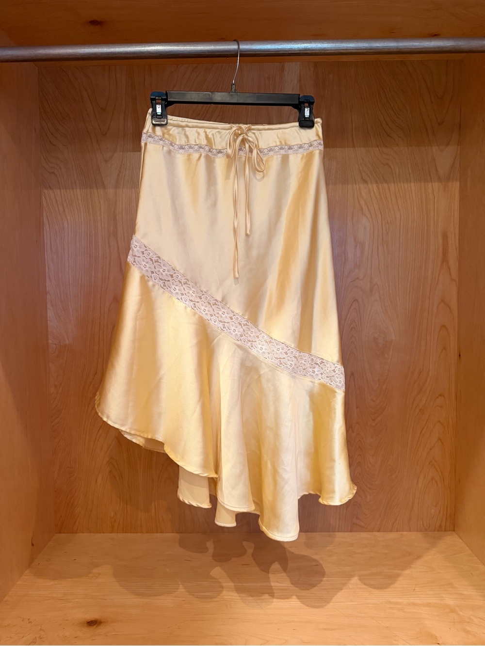 Damson Madder Satin Lace-Trim Asymmetrical Skirt in Pale Yellow - Picture 1 of 4